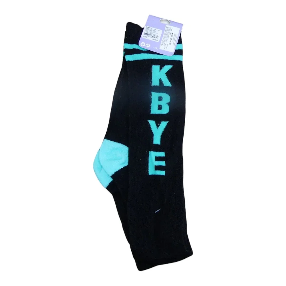 Claire's Knee High Socks Girls 9-11 Black NWT KBYE Graphic Teal Stripe